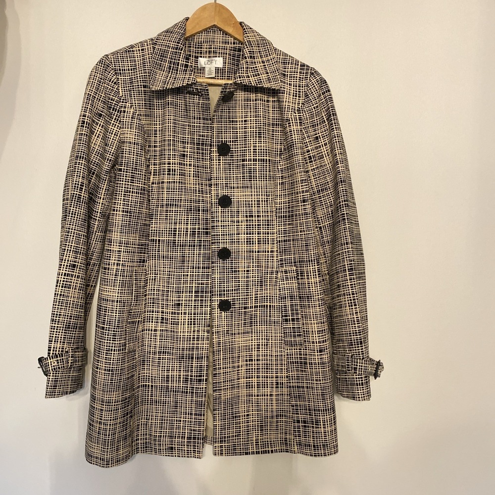 Ann Taylor LOFT Women's Small Black Tan Printed Cotton Blazer Jacket Dress Coat